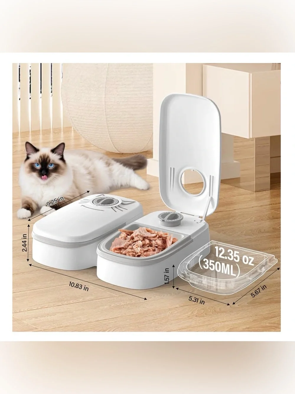 2-Meal Timed Cat Feeder, 48H Wet Food Dispenser with Ice Packs